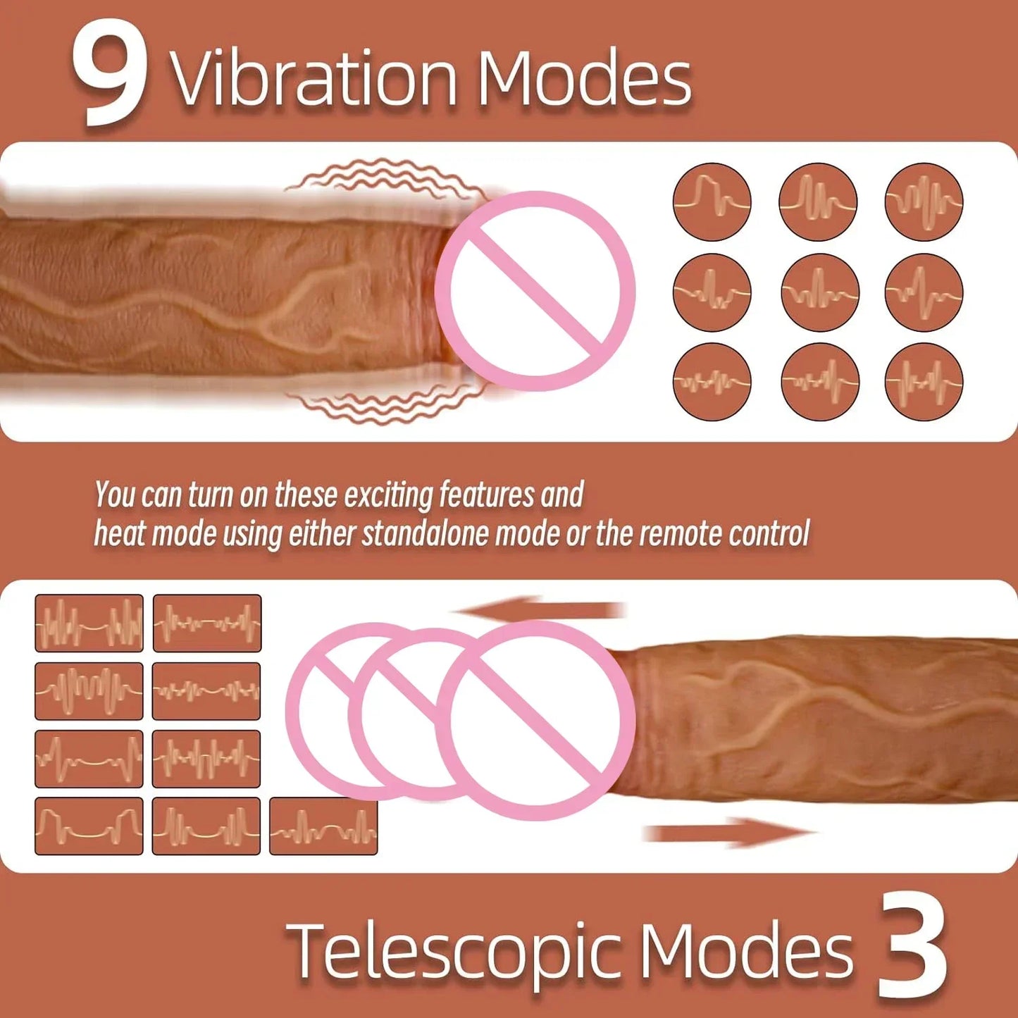 Gode Réaliste Téléscopique Vibrant Chauffant – Contrôle à Distance via Appli