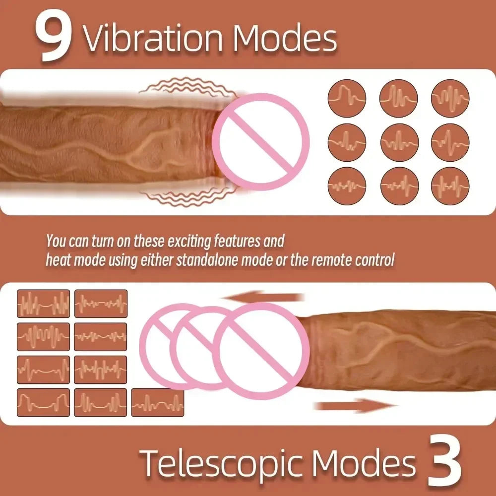 Gode Réaliste Téléscopique Vibrant Chauffant – Contrôle à Distance via Appli