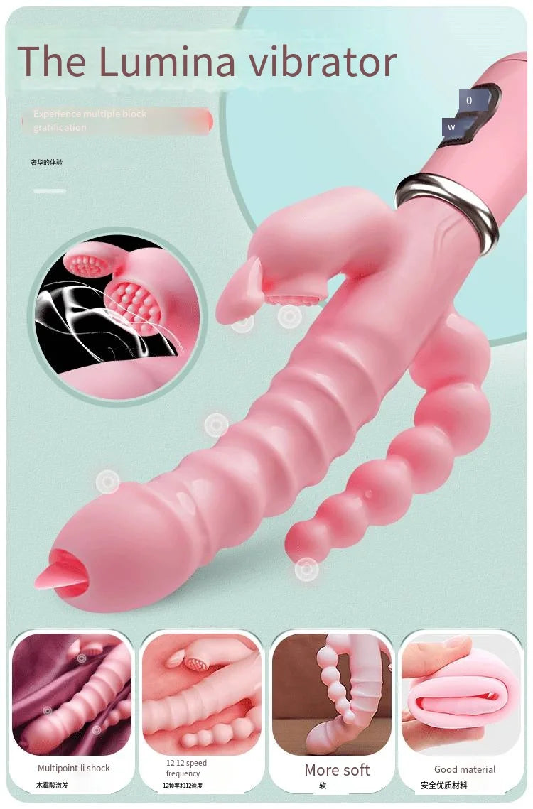 LickLip 3 en 1 – Vibromasseur Rabbit avec Fonction Léchage de Langue, Double Tige et Stimulation Triple | Sextoy Haute Précision pour Femme